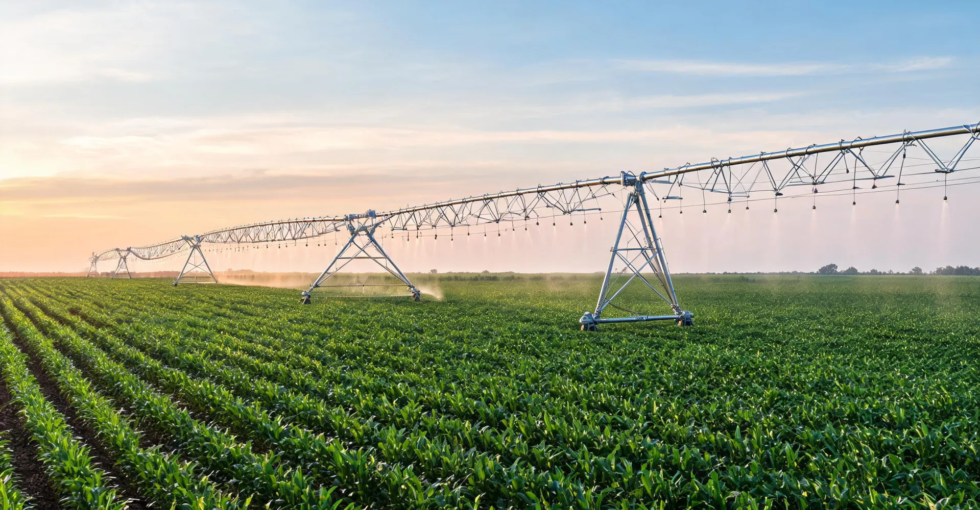 Center pivot spans across a cultivated broadacre field